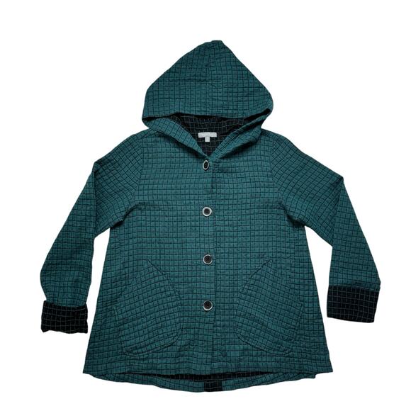 HABITAT Windowpane Quilted Hooded Lightweight Jacket in Teal & Black Size Small - Picture 4 of 10